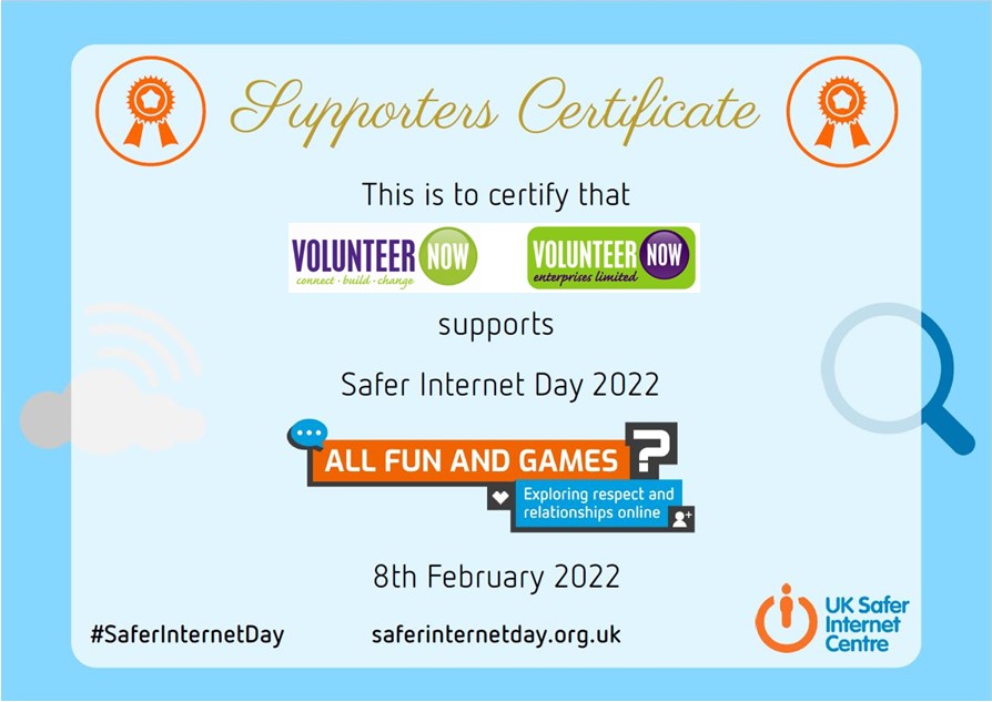 Safer Internet Day 2022 Supporters Certificate