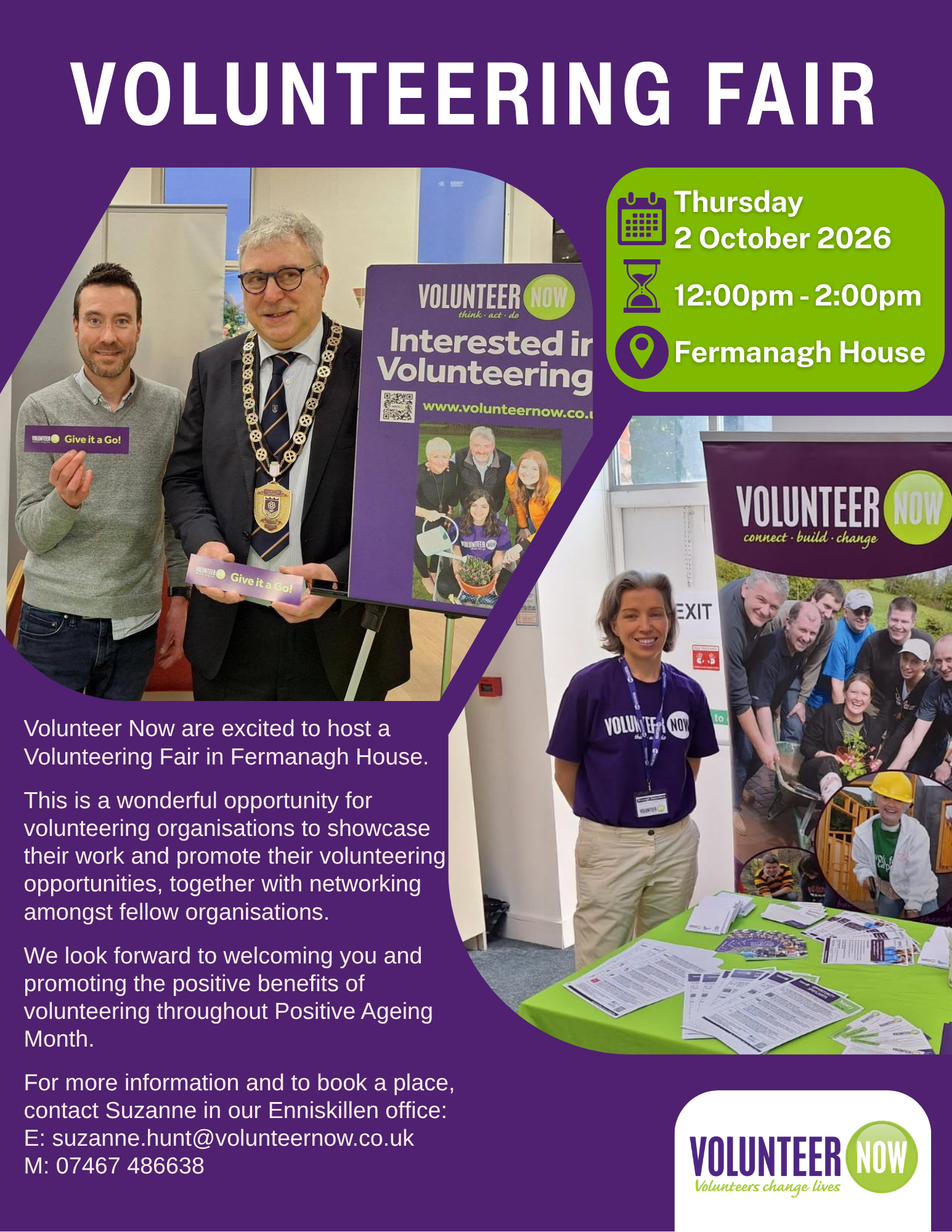 Volunteering fair on 2 October, 12pm in Fermanagh House