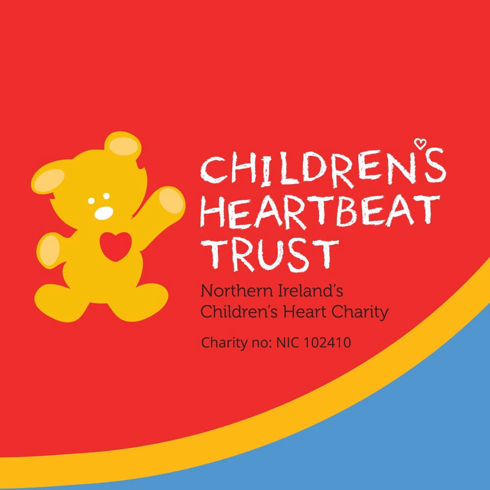 Children's Heartbeat Trust logo which is a red square with a yellow teddy bear who has a little red heart
